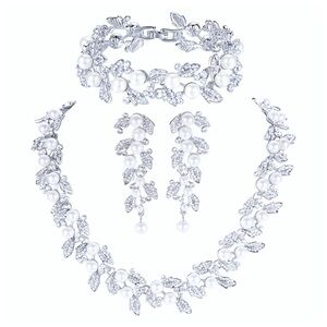 NWT : Mecresh : elegant pearl & diamond floral wedding prom bridal jewelry set